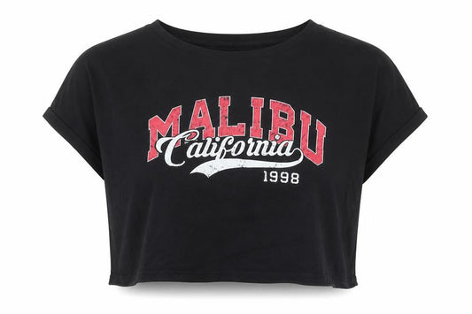 Front view of 915 Generation girls’ black cropped malibu california t-shirt 14-15 years