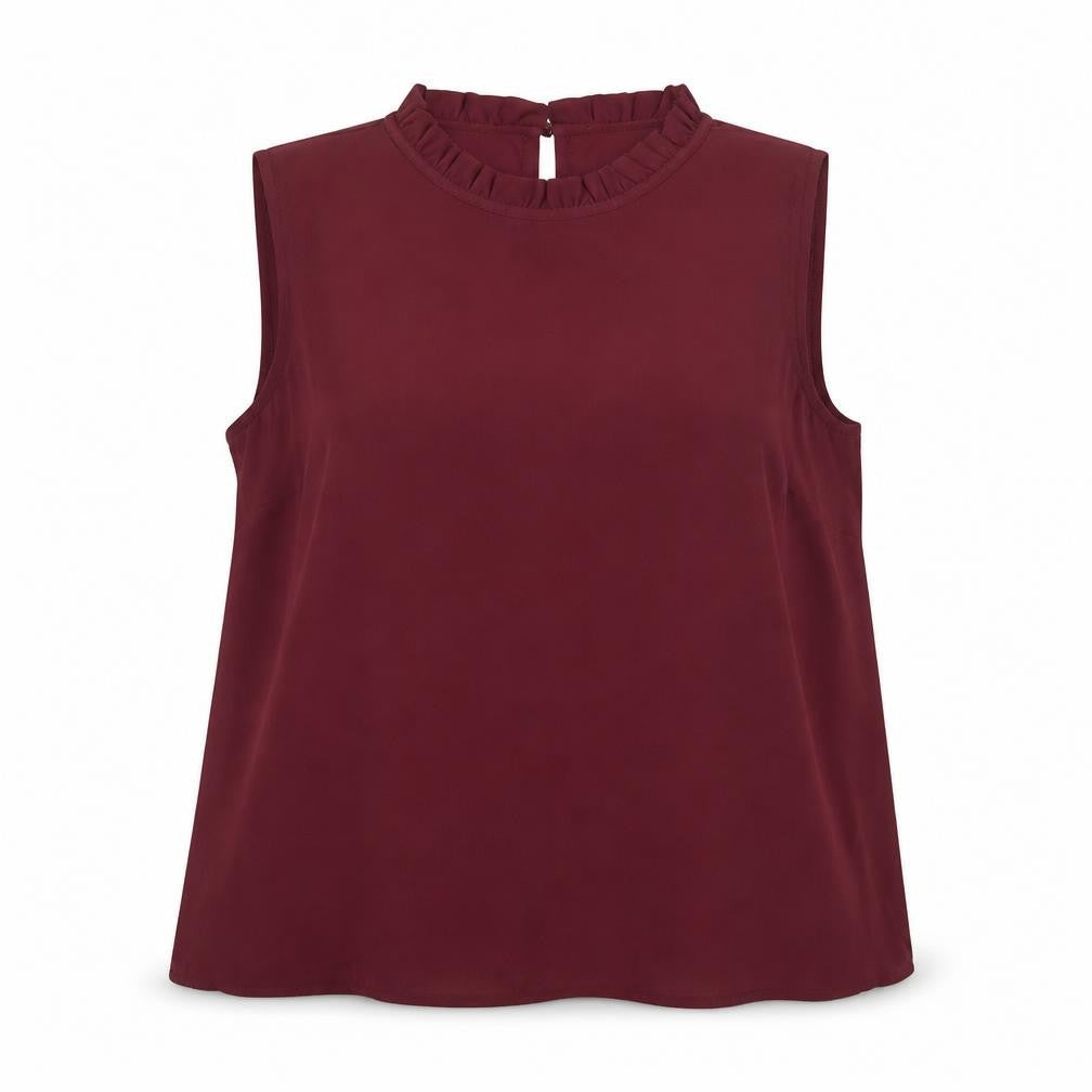 New Look Women's Red High Neck Ruffle Blouse Size 12 Sleeveless