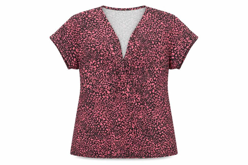 Wallis Womens Pink Animal Print Blouse UK 14 V-Neck Short Sleeve