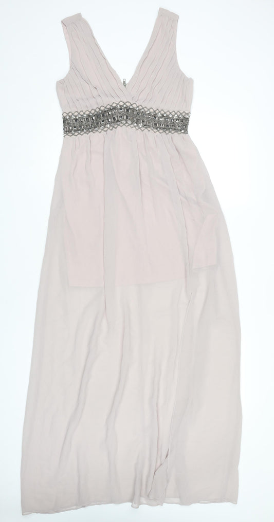 TFNC London Women’s Ivory Maxi Dress Size S Beaded Formal Sleeveless