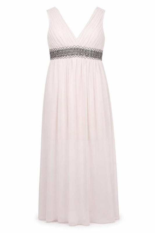 TFNC London Women’s Ivory Maxi Dress Size S Beaded Formal Sleeveless