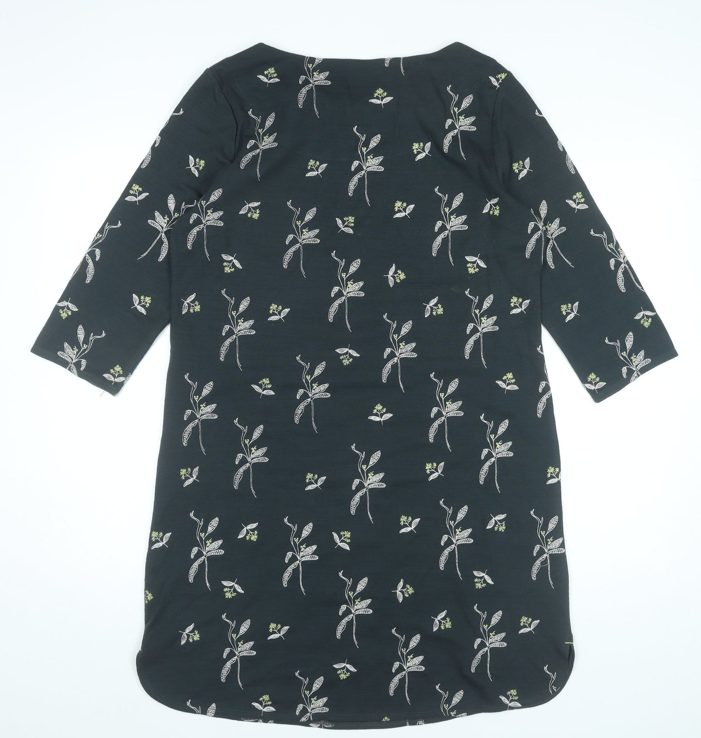 White Stuff Womens Black Floral Embroidered Shift Dress UK 14 Knee Length 3/4 Sleeve