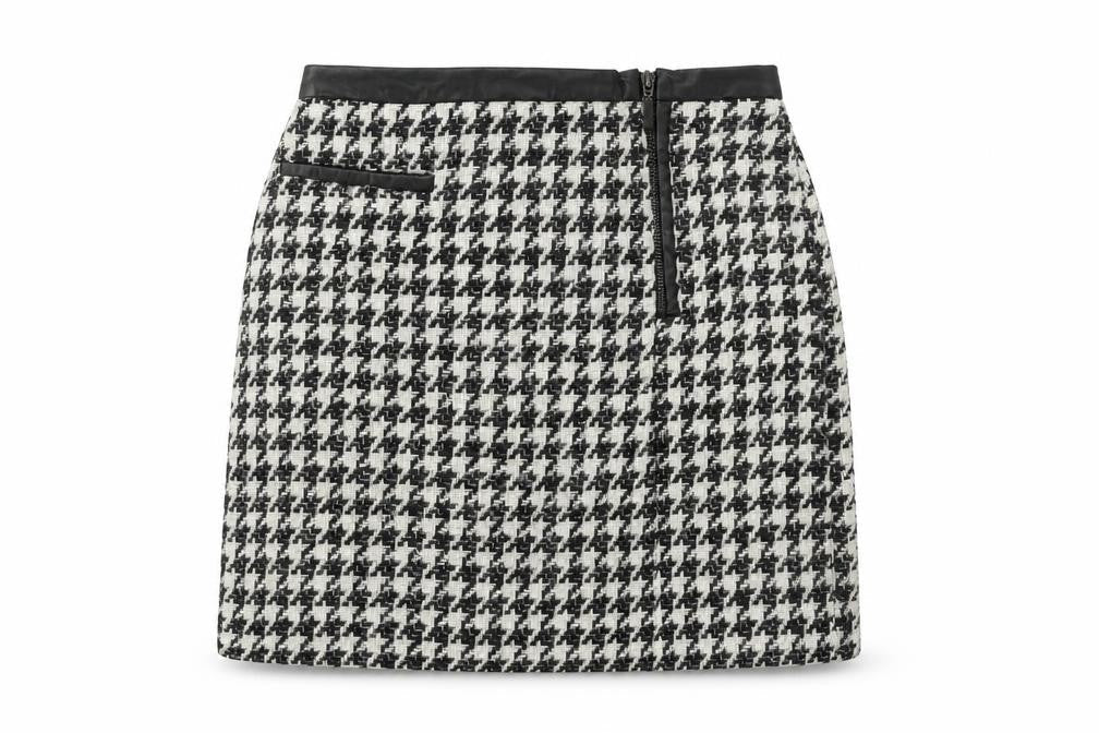 Tu Women’s Black White Tweed Check Pencil Skirt Size 8 Knee Length