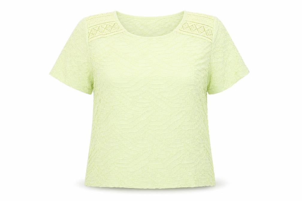 Isle Women’s Yellow Short Sleeve Crochet Accent T-Shirt Size 14