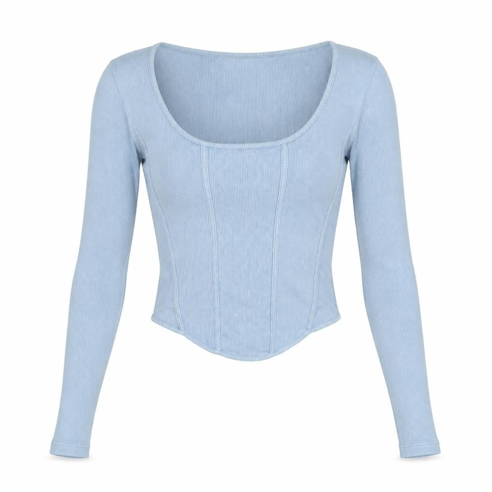 H&M Divided Women’s Blue Cropped Long Sleeve Scoop Neck Blouse Size S