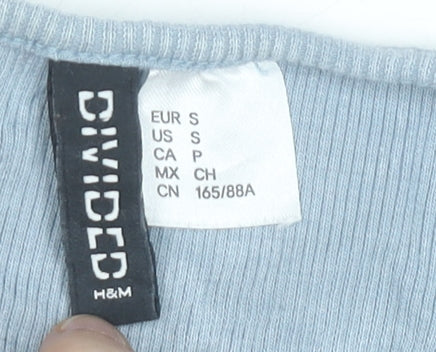 H&M Divided Women’s Blue Cropped Long Sleeve Scoop Neck Blouse Size S