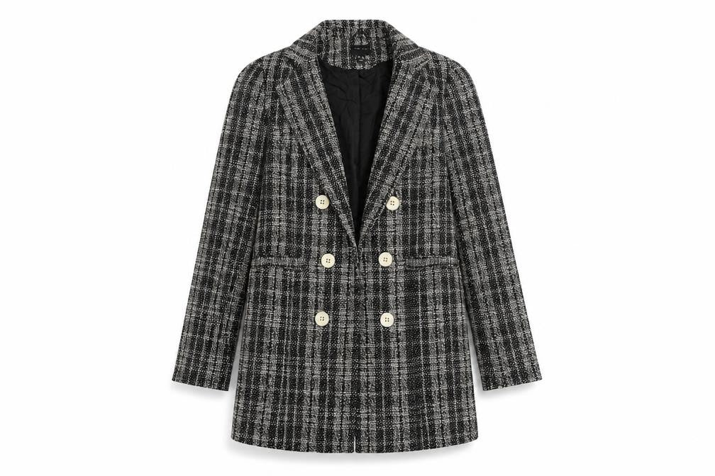 New Look Womens Grey Check Double-Breasted Blazer UK 8