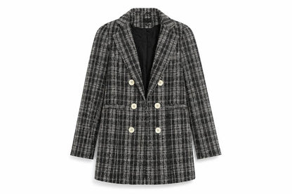 New Look Womens Grey Check Double-Breasted Blazer UK 8