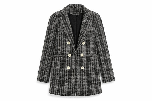 New Look Womens Grey Check Double-Breasted Blazer UK 8