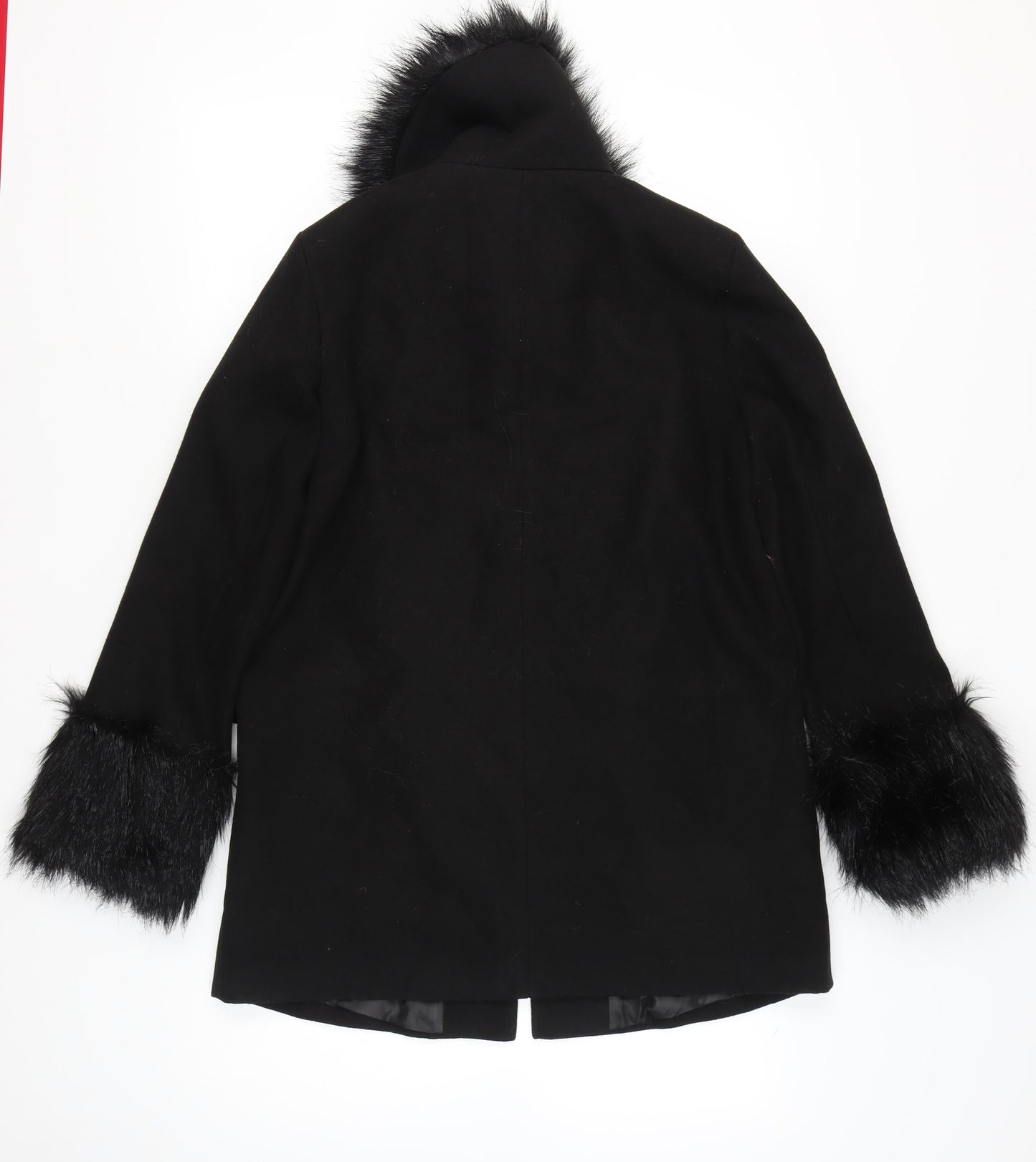 Miss Selfridge Women’s Black Faux Fur Trim Coat UK 10