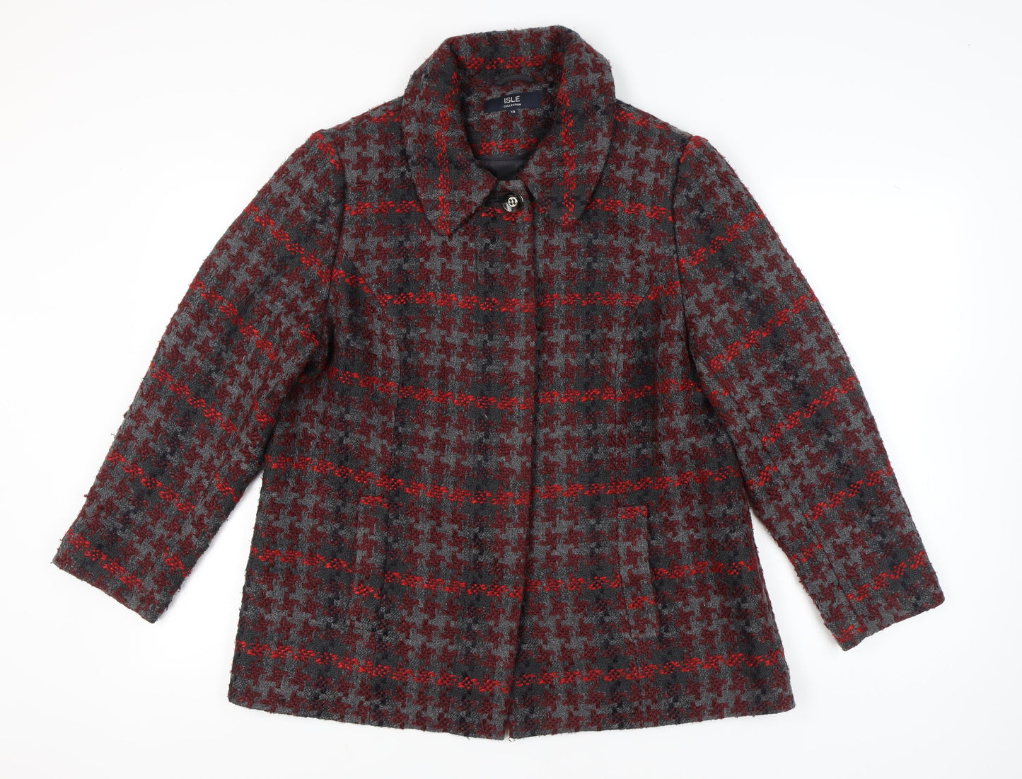 Isle Collection Womens Grey Red Houndstooth Coat Size 18