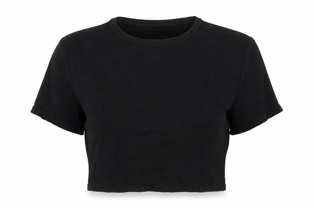 Tala Womens Black Cropped Slim Fit T-Shirt Size S