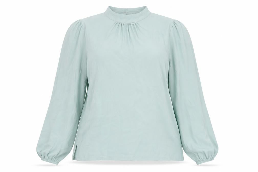 ICHI Womens Blue Long Sleeve High Neck Blouse Size 8