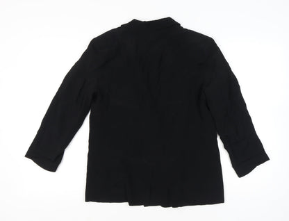 Close-up detail of French Connection Women's Black Shawl Collar Blazer, size 14