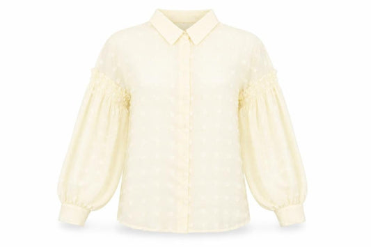 Zara Women’s Beige Floral Embroidered Balloon Sleeve Blouse Size 12