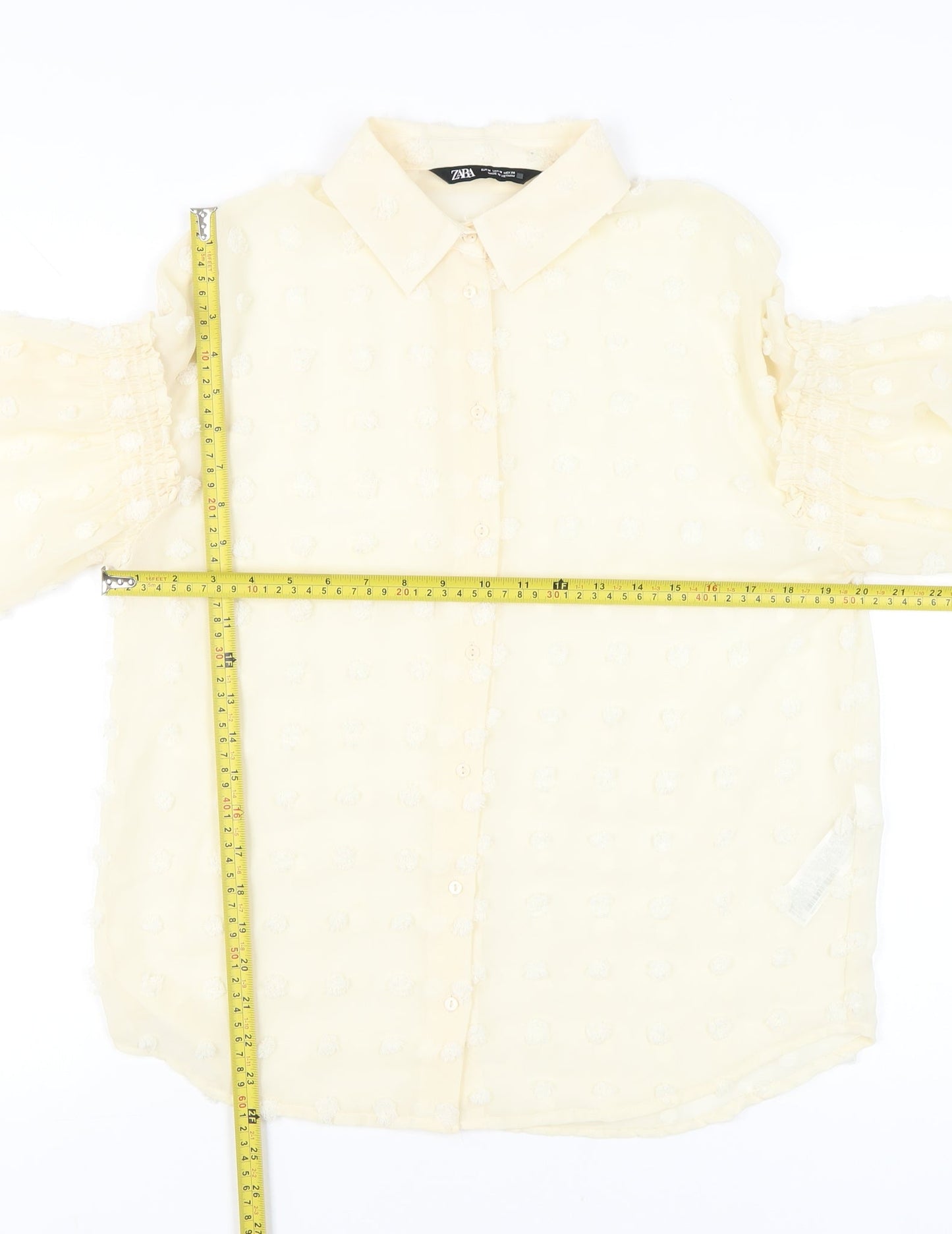 Zara Women’s Beige Floral Embroidered Balloon Sleeve Blouse Size 12