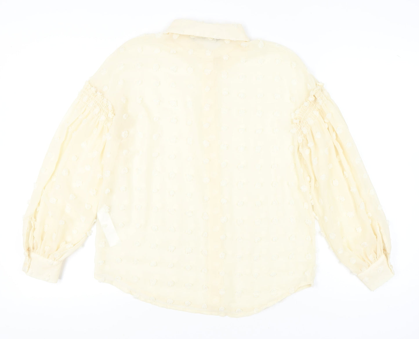 Zara Women’s Beige Floral Embroidered Balloon Sleeve Blouse Size 12