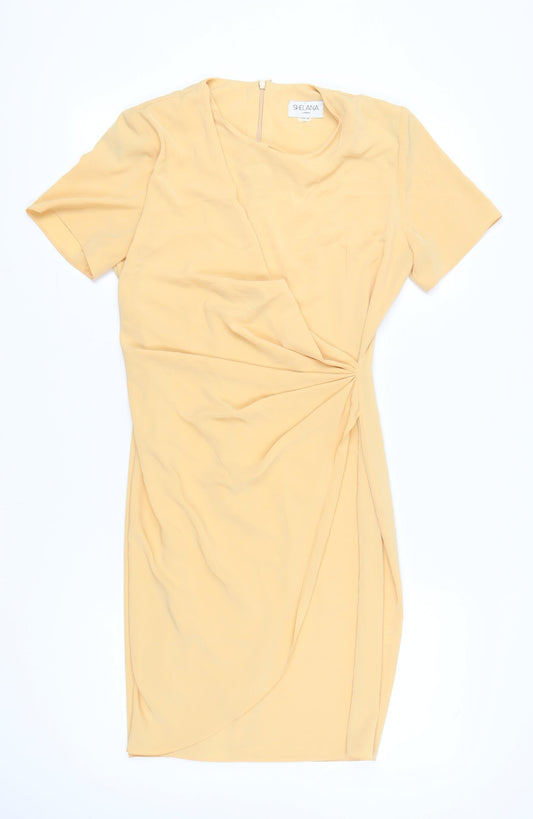 Shelana Women’s Yellow Sheath Dress Size 12 Short Sleeve Knee Length