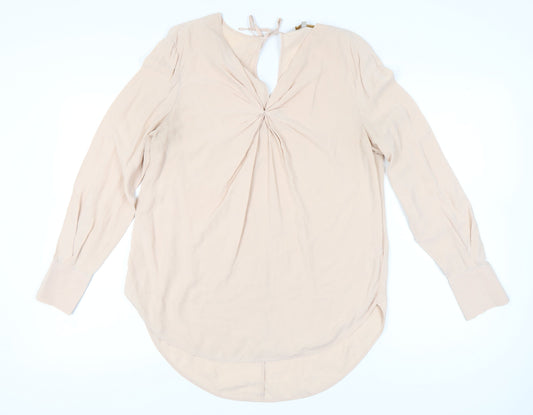 Modern Rarity Womens Beige Silk Tunic Blouse Size 10 Long Sleeve