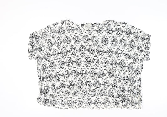 Masai Women’s Black White Geometric Tunic Blouse Size L Viscose