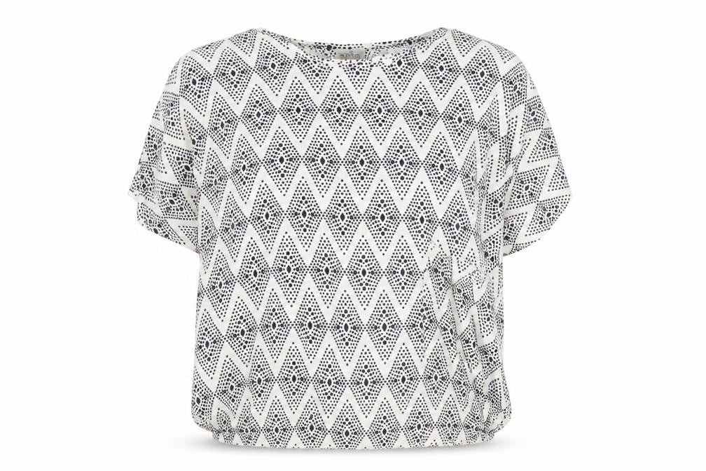 Masai Women’s Black White Geometric Tunic Blouse Size L Viscose