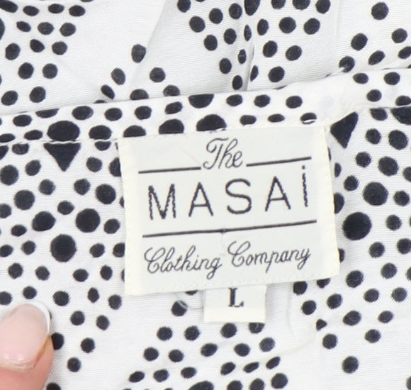 Masai Women’s Black White Geometric Tunic Blouse Size L Viscose