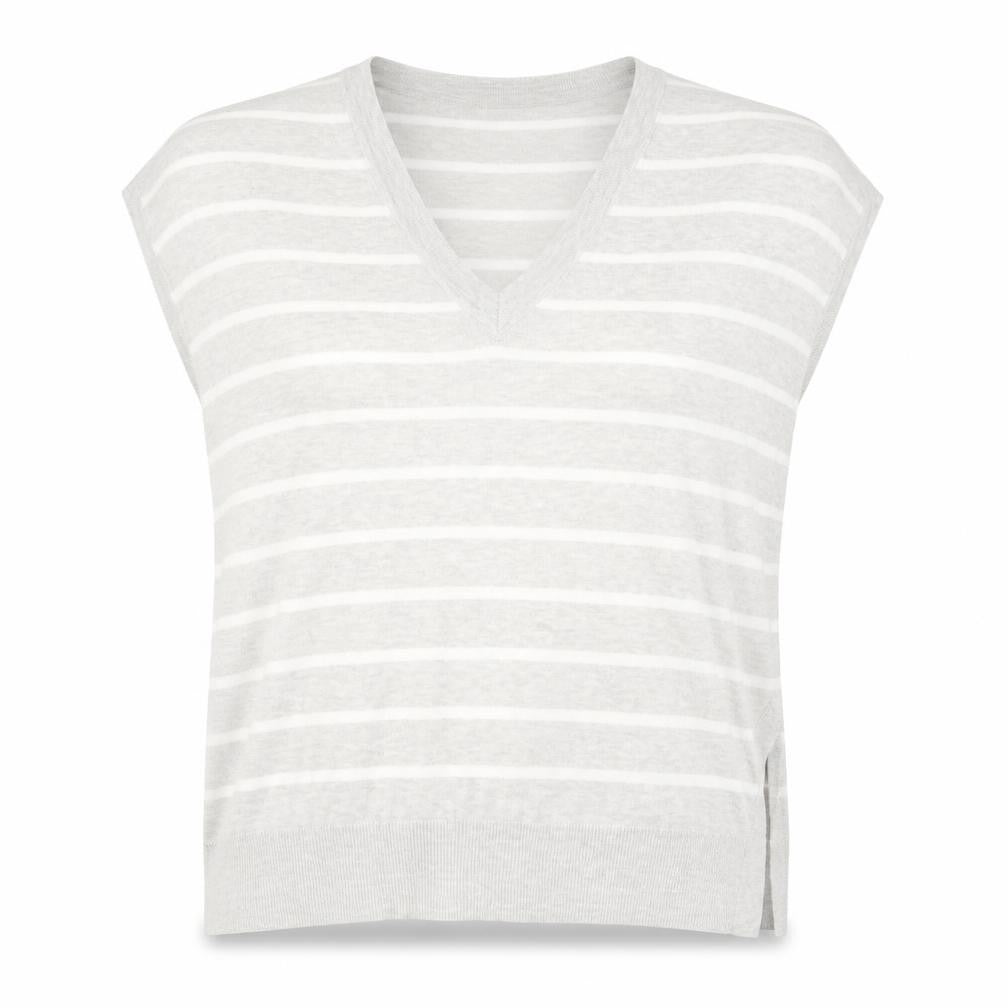 Mint Velvet Womens Grey Striped Sleeveless V-Neck Pullover Jumper M