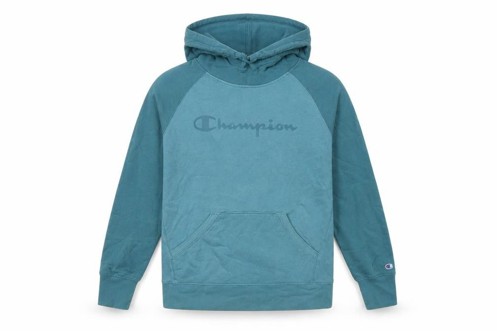 Champion Womens Green Pullover Hoodie L Logo Graphic Raglan