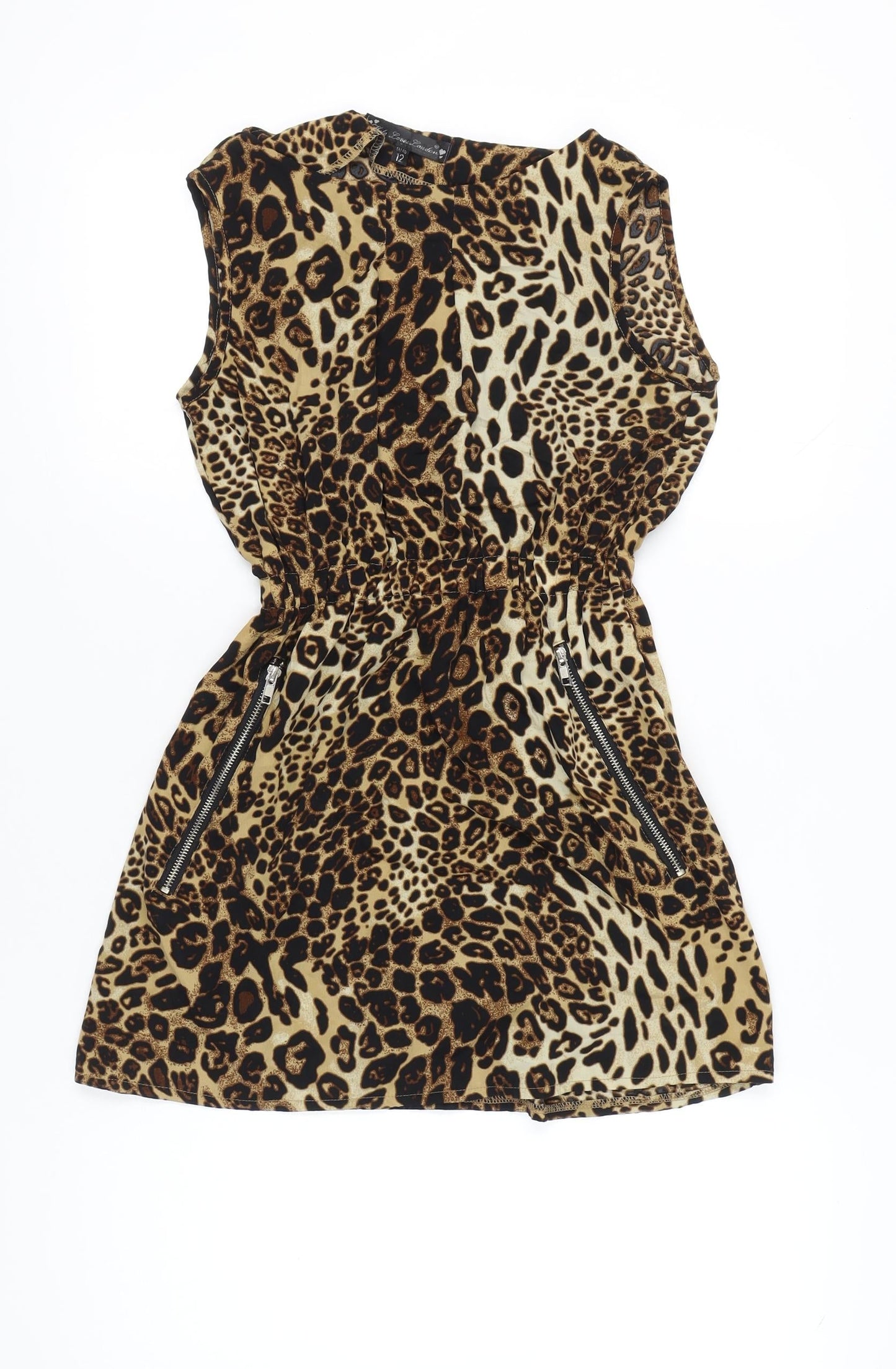 Khela Loves London Womens Brown Leopard Print Shift Dress Size 12
