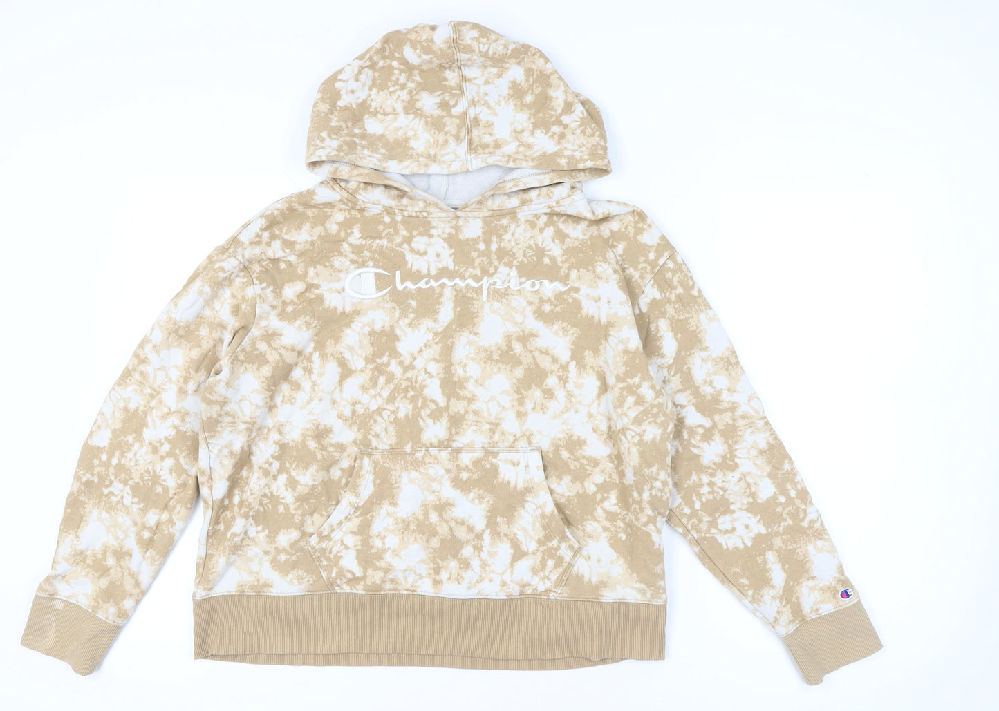 Champion Womens Beige Tie Dye Pullover Hoodie Size L Logo Casual