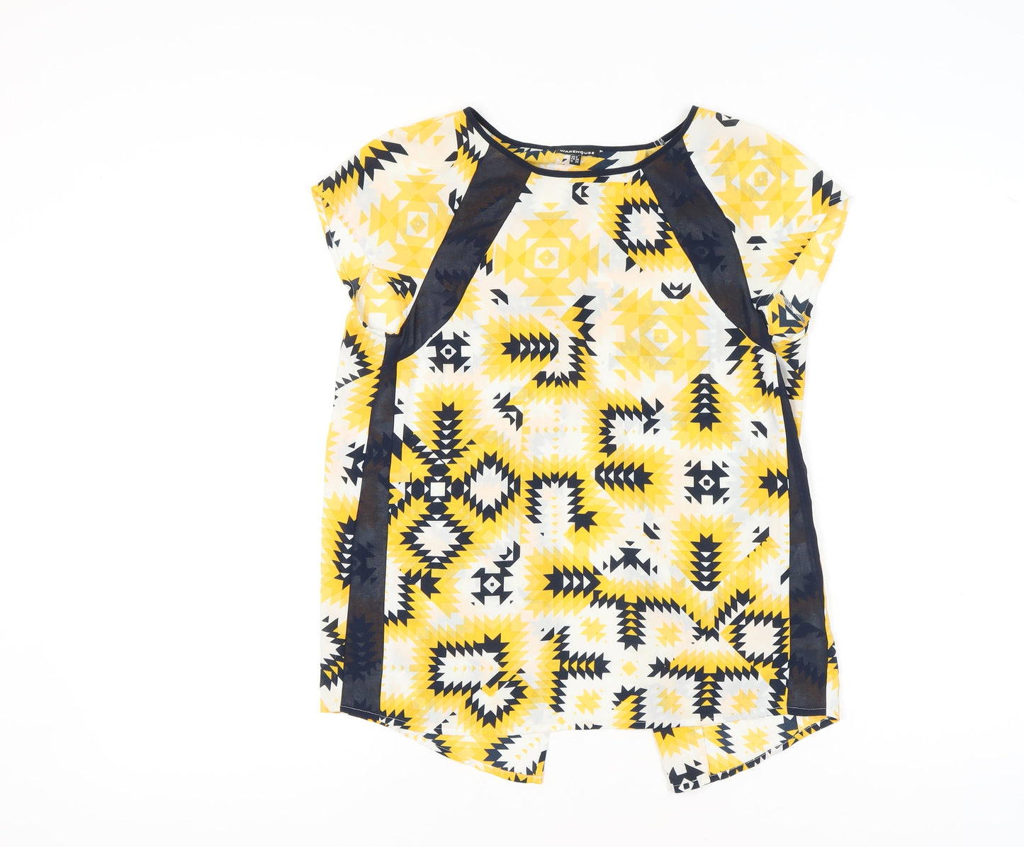 Warehouse Women’s Yellow Geometric Tunic Blouse UK 8 Short Sleeve