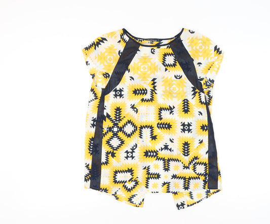 Warehouse Women’s Yellow Geometric Tunic Blouse UK 8 Short Sleeve