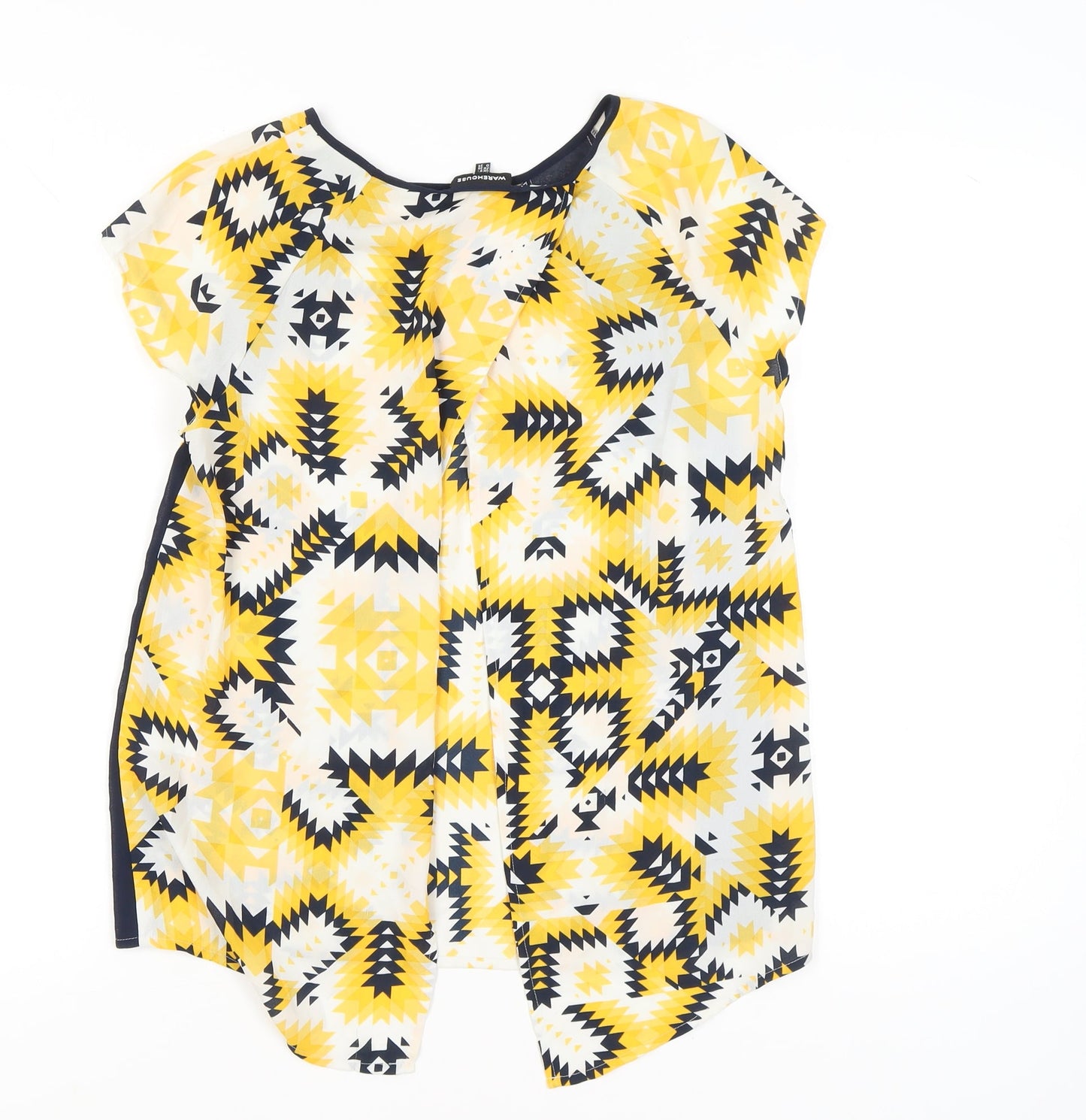 Warehouse Women’s Yellow Geometric Tunic Blouse UK 8 Short Sleeve