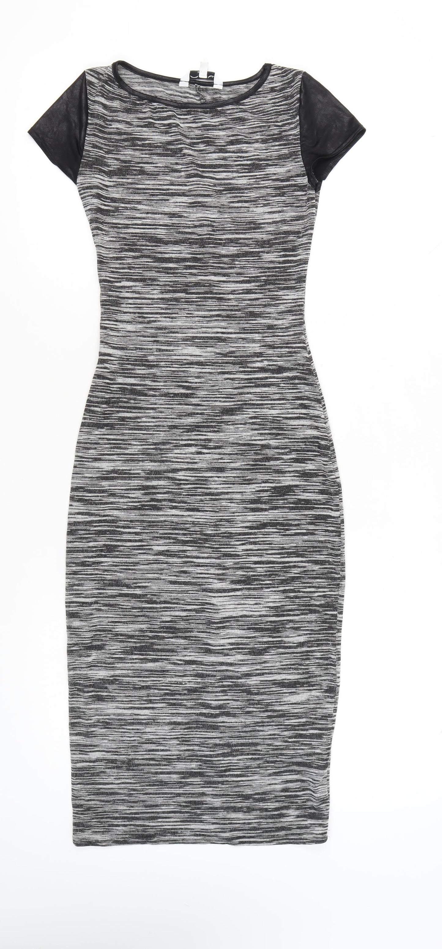 New Look Women’s Grey Black Bodycon Midi Dress Size 10
