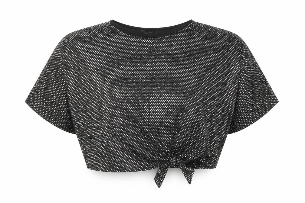 F&F Womens Black Sequin Cropped Party T-Shirt UK 18