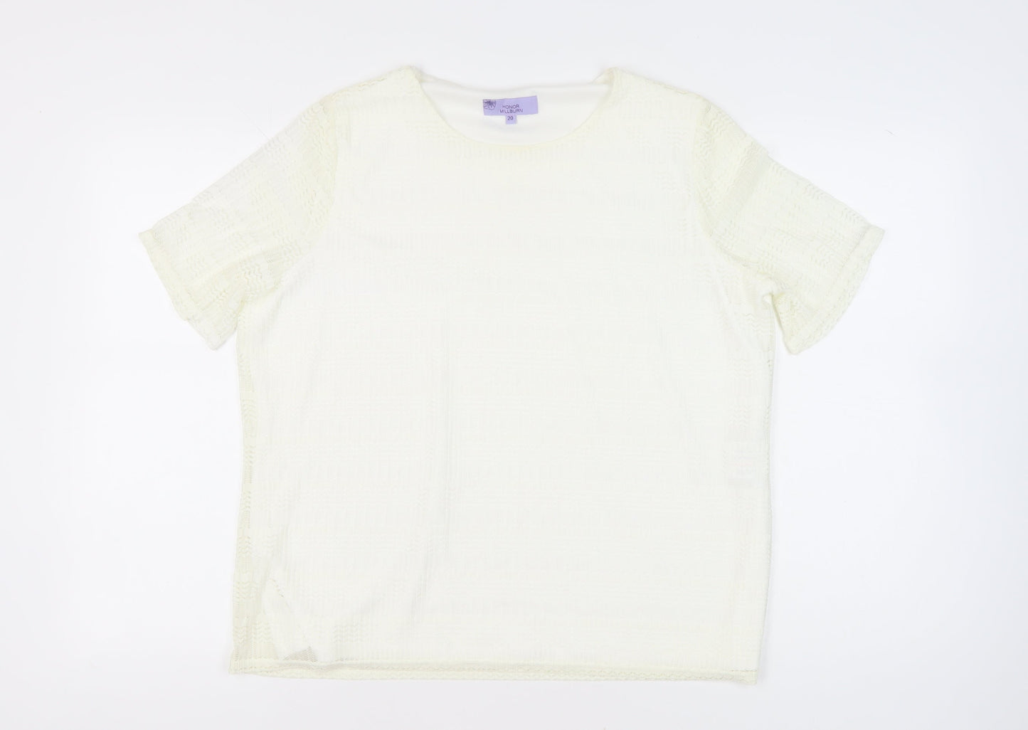 Honor Millburn Women Ivory Size 20 Lace Lined Short Sleeve Top