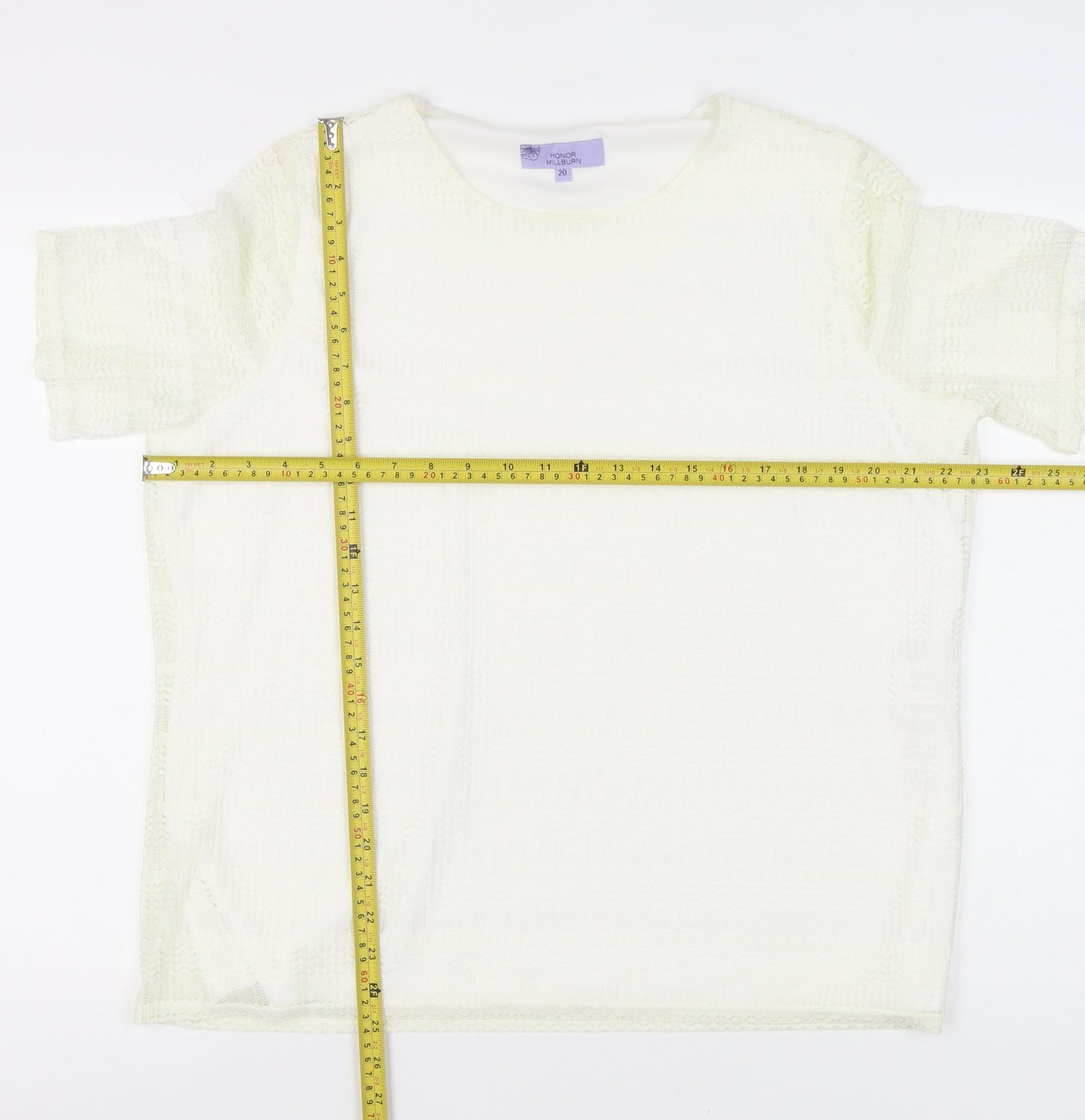 Honor Millburn Women Ivory Size 20 Lace Lined Short Sleeve Top