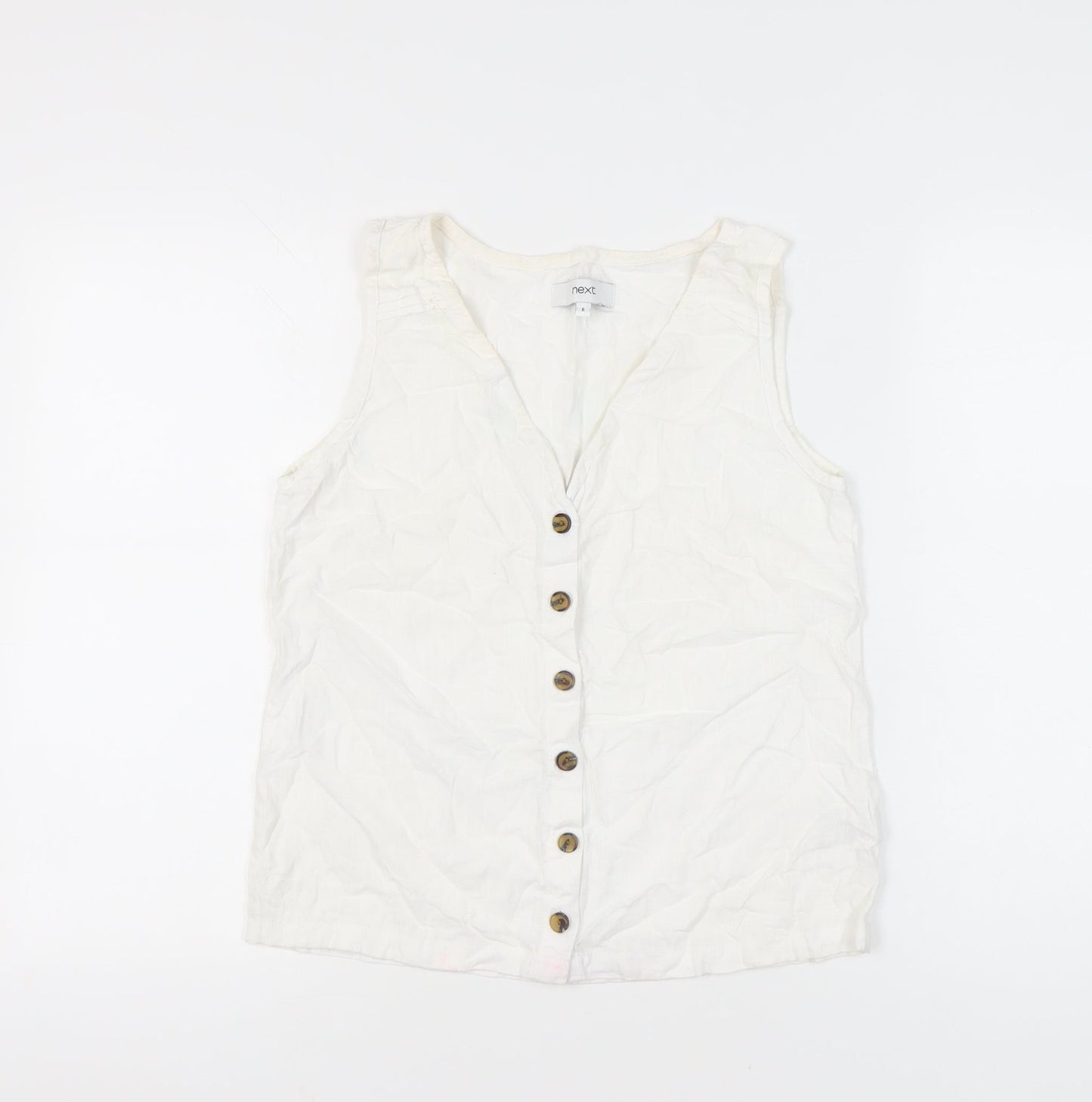 Next Women’s White Linen Blend Sleeveless Blouse UK 6 V-Neck Casual