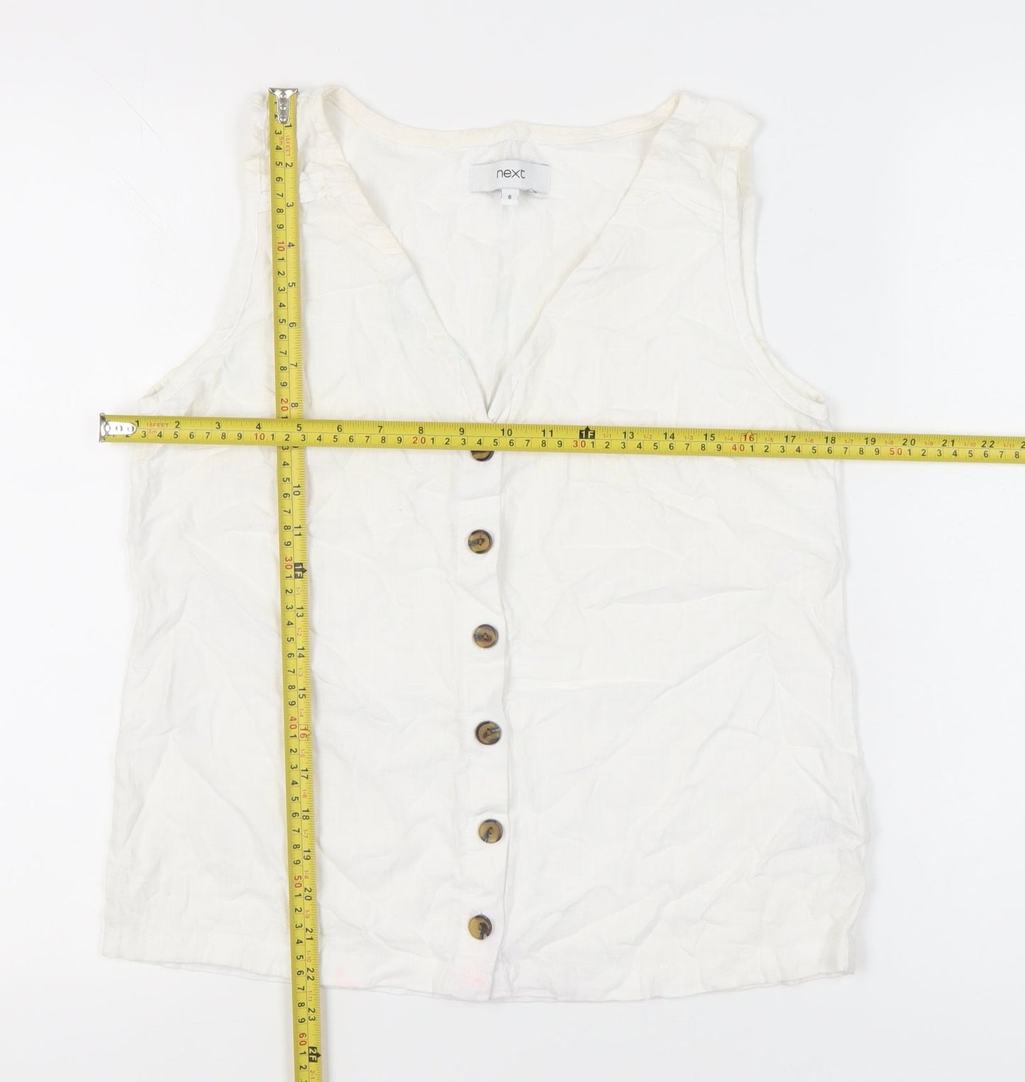 Next Women’s White Linen Blend Sleeveless Blouse UK 6 V-Neck Casual