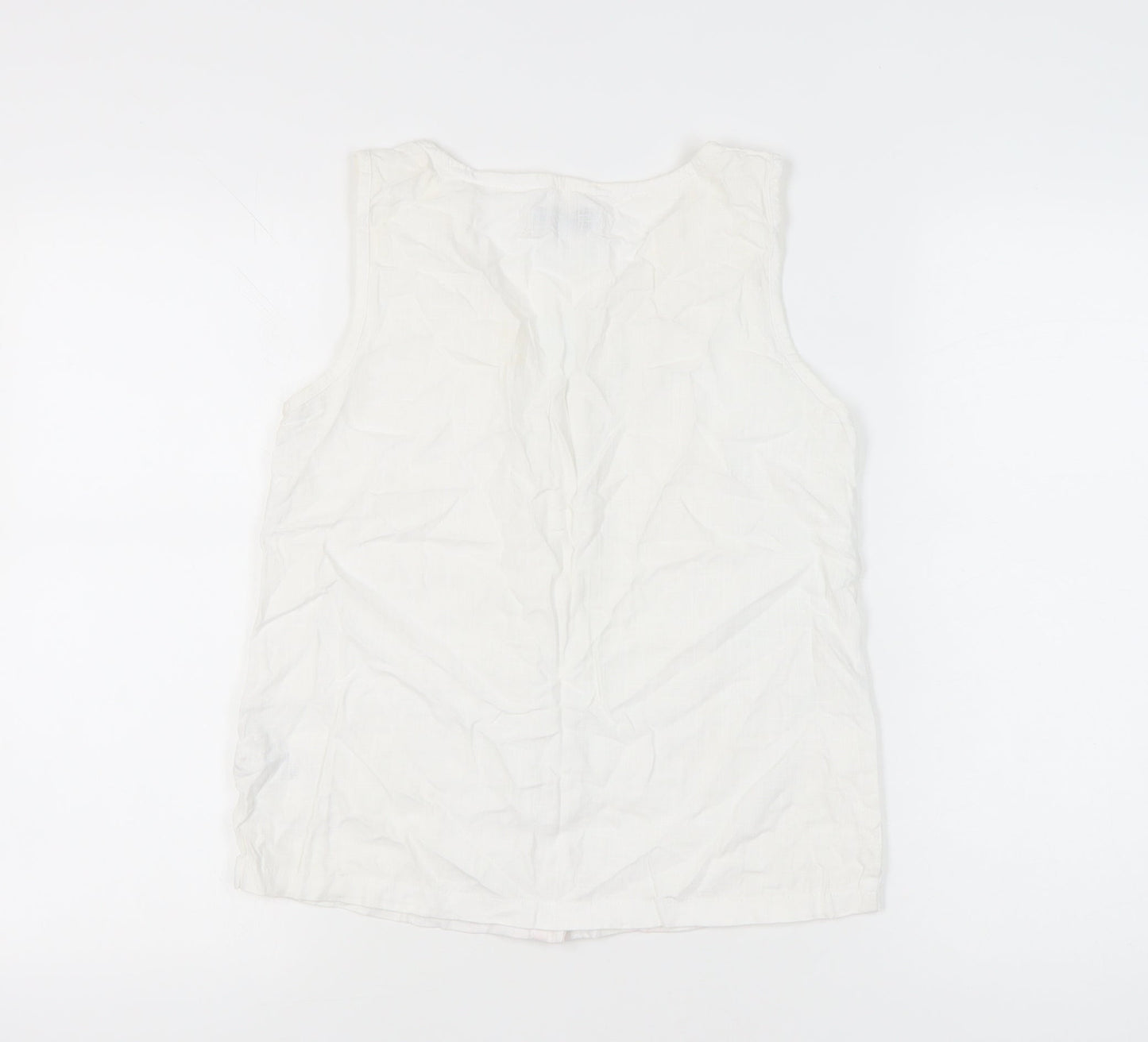 Next Women’s White Linen Blend Sleeveless Blouse UK 6 V-Neck Casual