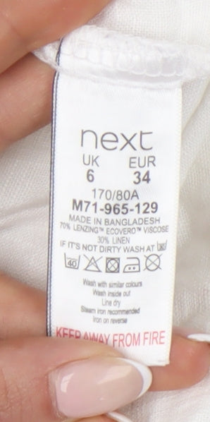 Next Women’s White Linen Blend Sleeveless Blouse UK 6 V-Neck Casual