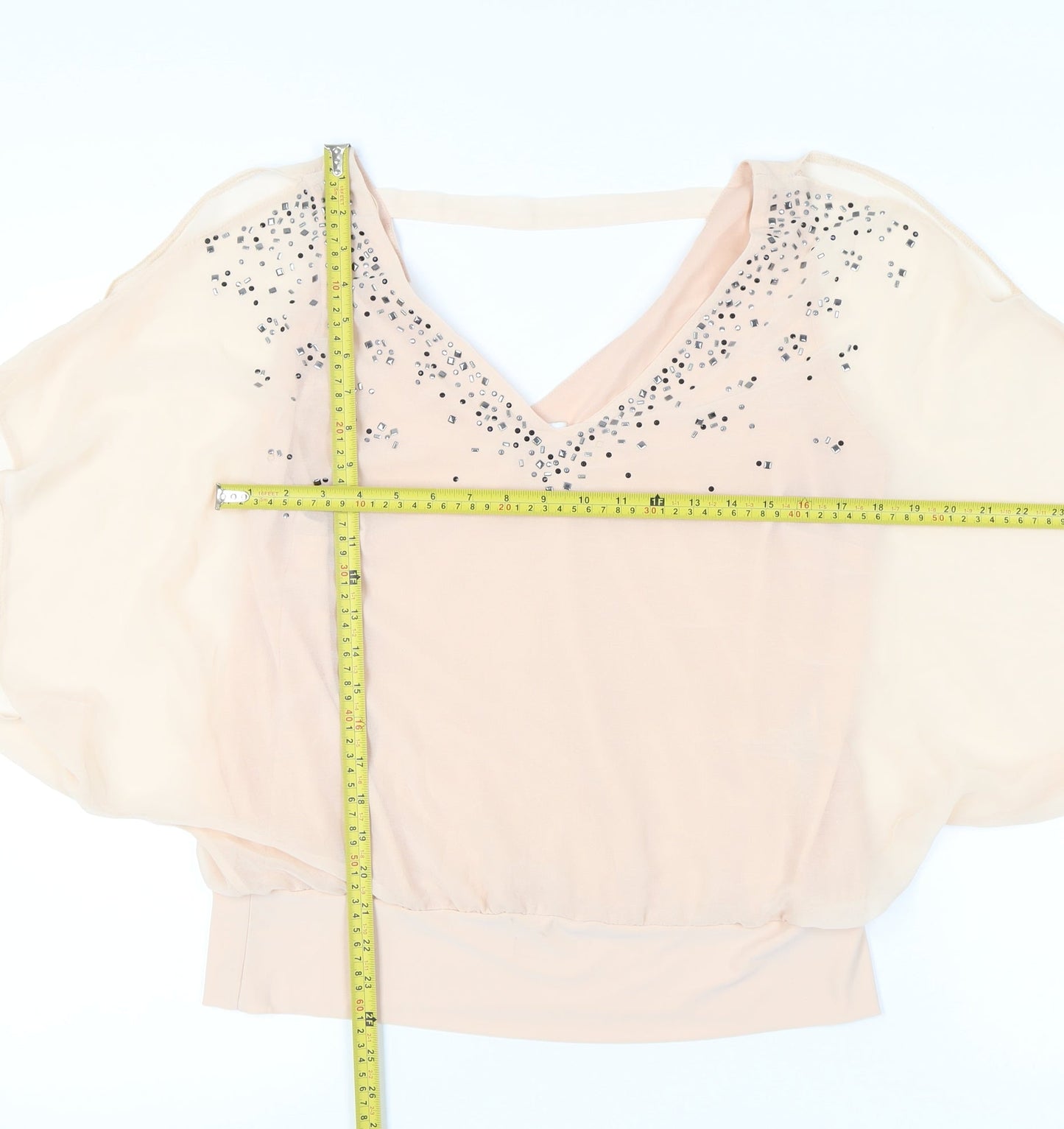 Wallis Women’s Beige Petite Blouse UK 16 Sequin V-Neck Tunic