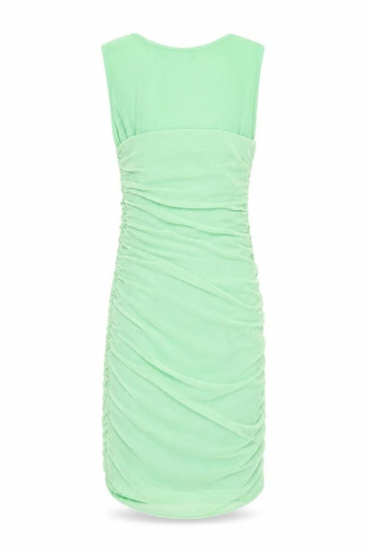 Zara Women Green S Bodycon Ruched Scoop Neck Sleeveless Mini Dress