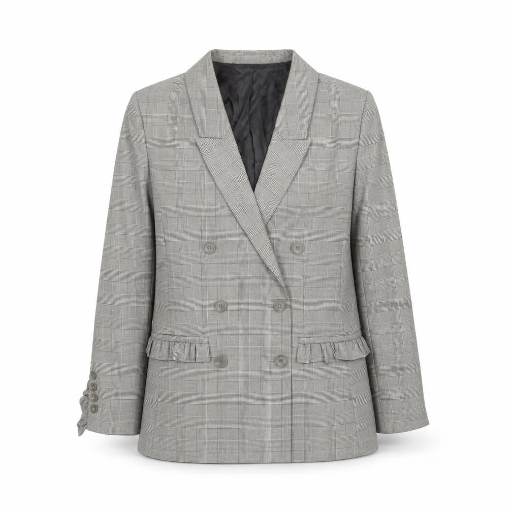 H&M Women Grey Check Double-Breasted Blazer Jacket Size 6