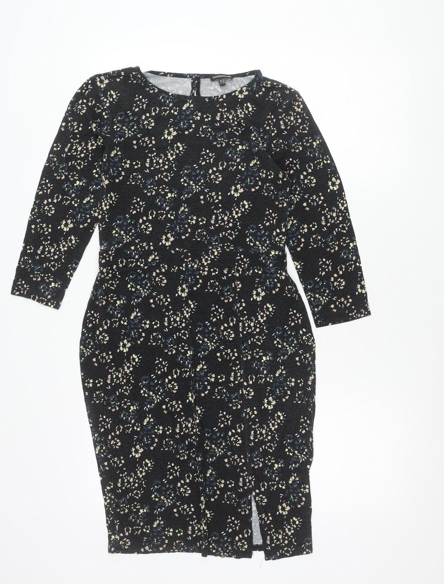Warehouse Women’s Black Floral Bodycon Knee Length Dress Size 10