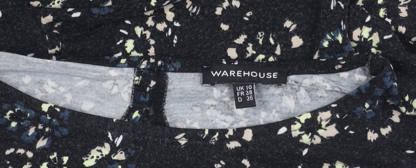 Warehouse Women’s Black Floral Bodycon Knee Length Dress Size 10