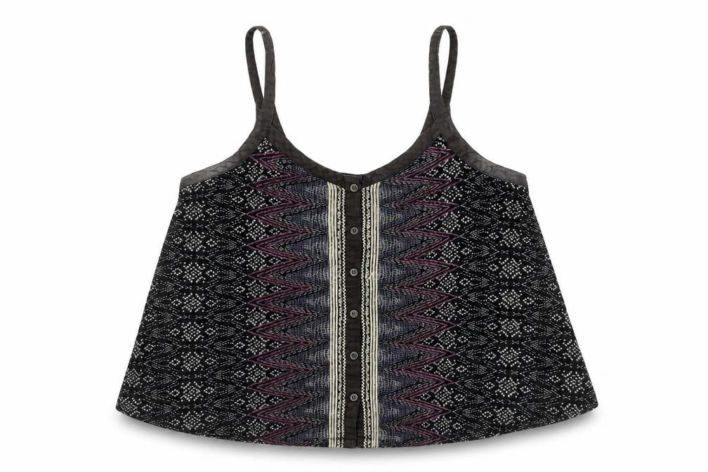 Ecole Womens Black M Geometric Button Camisole Tank Top Summer