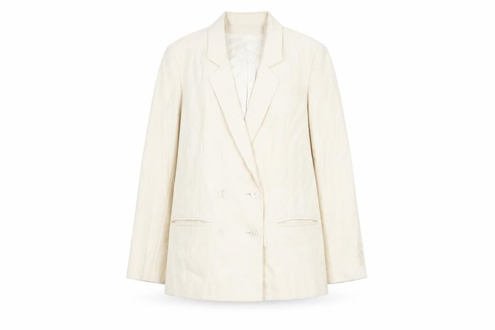 Women's Ivory Double-Breasted Suit Jacket Size 10 Viscose Blend