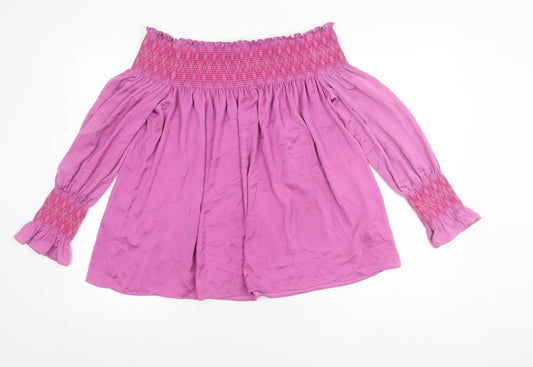 Maje Womens Pink Off Shoulder Long Sleeve Tunic Blouse Size 10