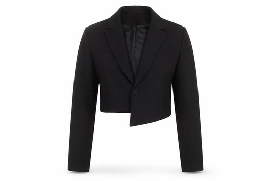 Boohoo Women's Black Cropped Suit Jacket UK 10 Notch Lapel